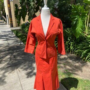 Rare Prada 1990's Orange Skirt and Suit Jacket. Made in Italy. Size 42.